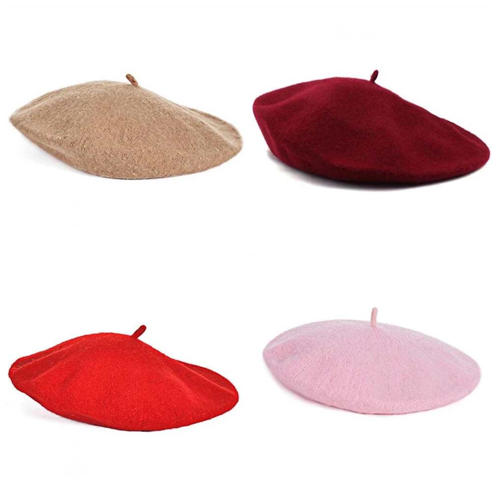 10pcs Casquette Béret Rouge Femme Gavroche Laine Pour Hiver