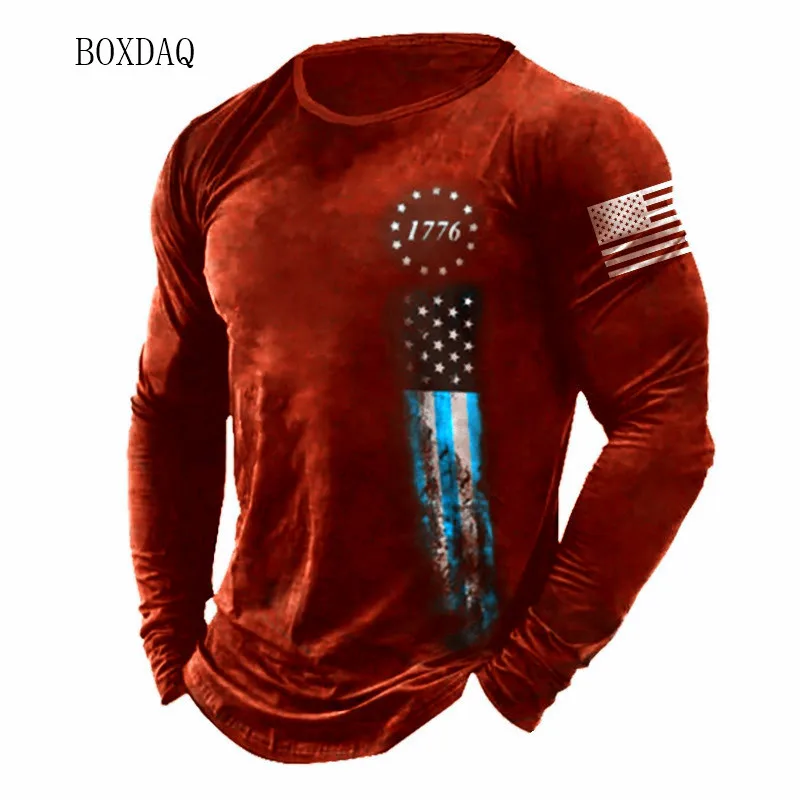 Amerikanische Flagge Muster Männer T-Shirts Frühling Herbst Langarm 3D-Druck Street Fashion T-Shirt 6xl plus Größe männliche Kleidung lässige Tops – Detail 13