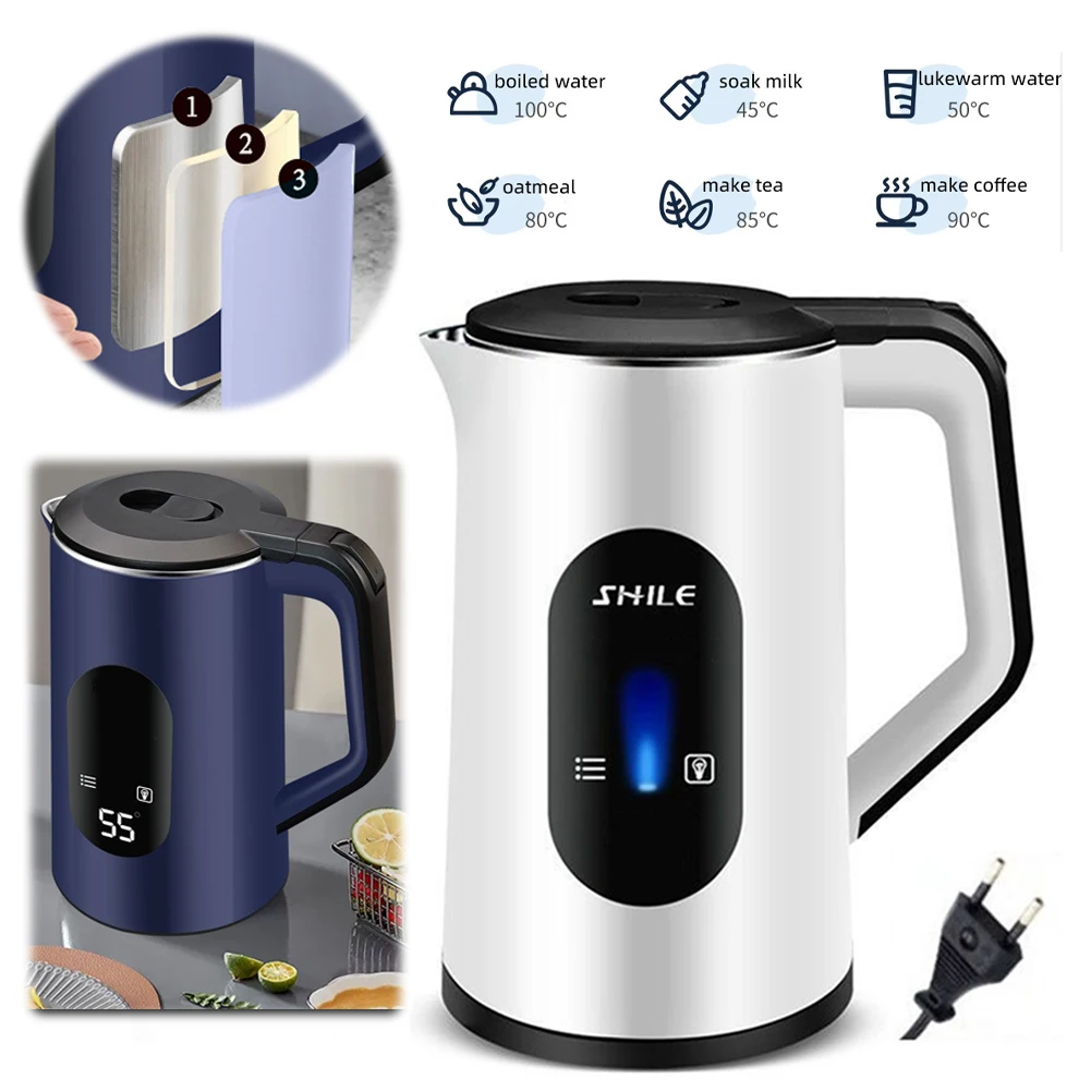 2.2L Stainless Steel Electric Digital Display Large Tea Kettle Auto-Shutoff Hot Water Boiler 1500W Fast Boil Home Kitchen Tools 2