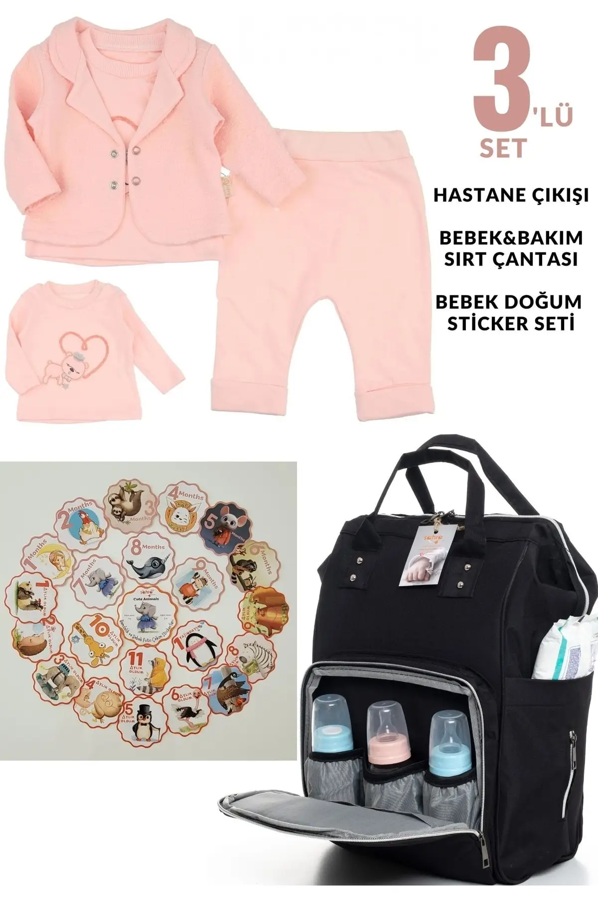 

100% Cotton Hospital Outlet, Mom & Baby Care Backpack And Cute Animals 21 Piece Baby Sticker Set Cotton Pink