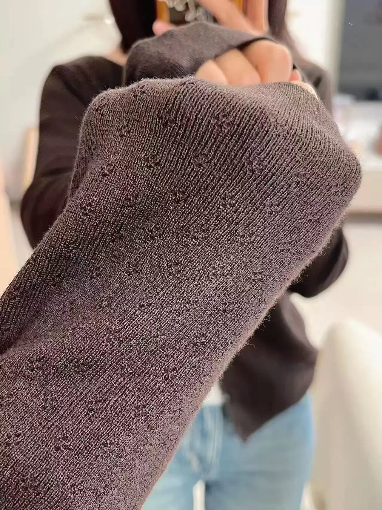 Brown Eyelet Knitted Cardigan Women Autumn New Casual Cotton Long Sleeve Sweater Coat Female Vintage Simple Basic Sweaters Tops 2