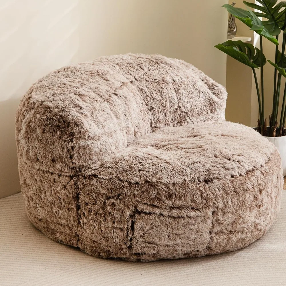 Giant Bean Bag Chair, Faux Fur Bean Bag Couch with Filler Large Living Room Chairs for Adults, Big Lazy Sofa