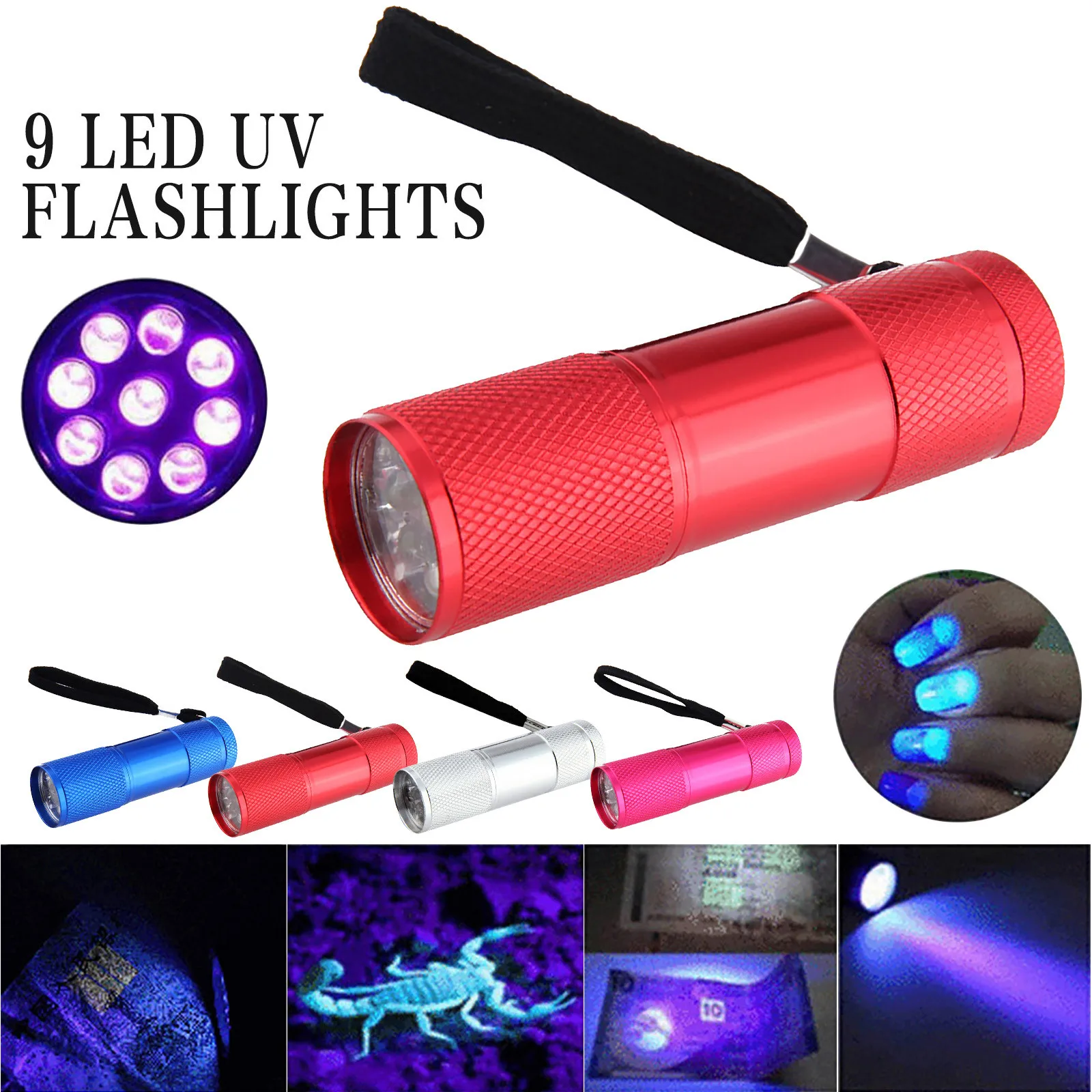 Portable Mini Uv Lamp Outdoor Mini Black Light Flashlight 9 Led Light U