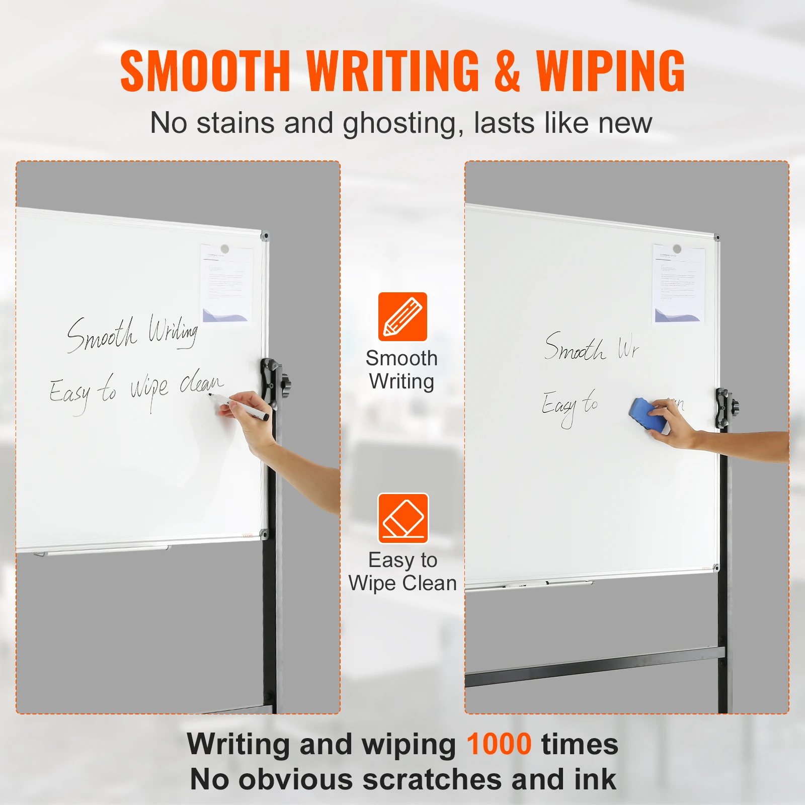 VEVOR Rolling Whiteboard 48x32 inch Double-Sided Magnetic Mobile Whiteboard 360&deg; Reversible Adjustable Height Dry Erase Board
