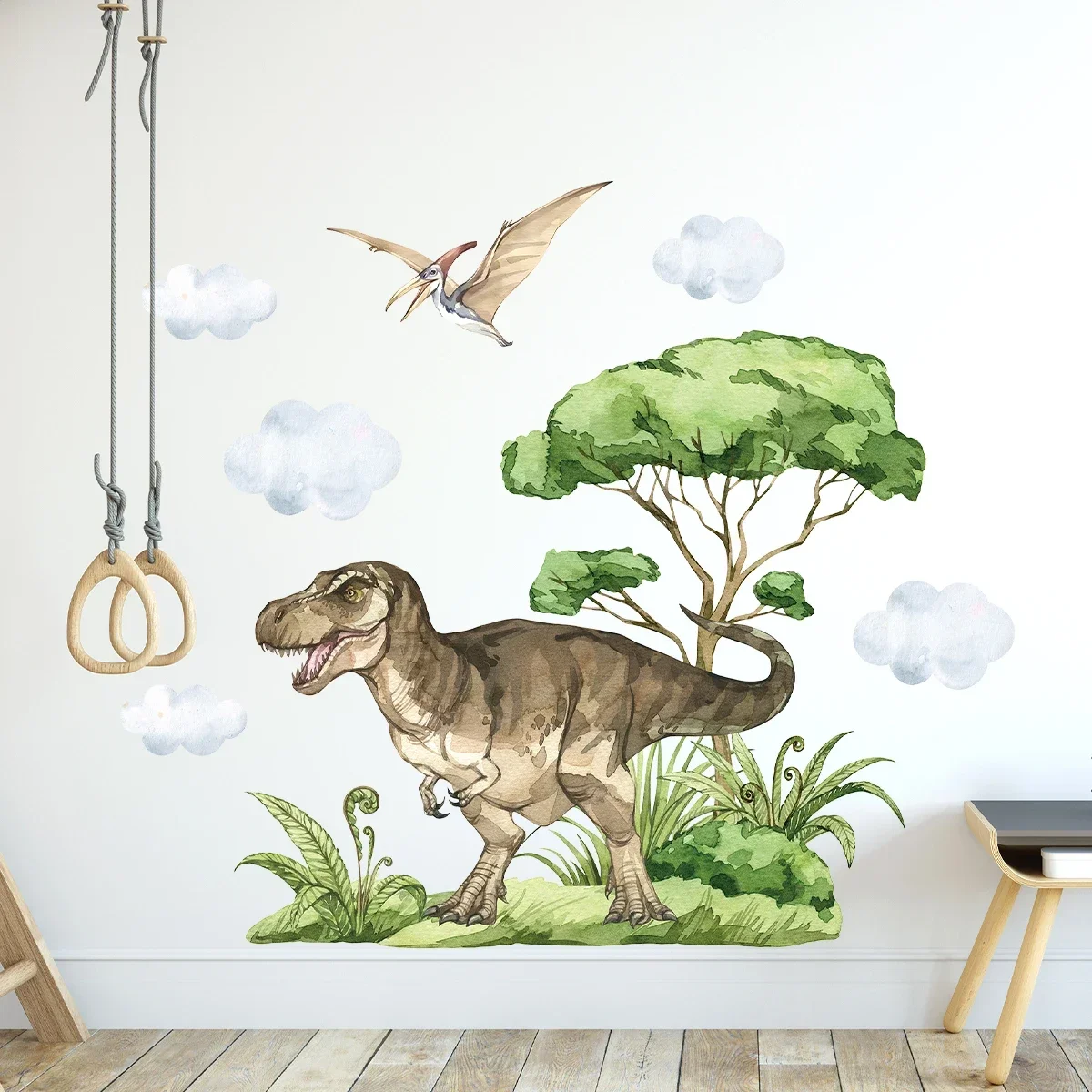 Watercolor Waterproof Dinosaur Wall Stickers for Kids Room Boys Room Decoration Bedroom Decor for House Art Living 1Pc wall stickers wall sticker