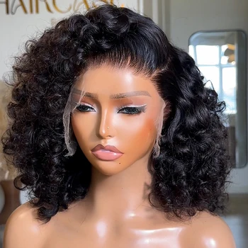Bouncy Curly Short Bob Glueless Wig 350 Density Wig Pre Plucked Wear And Go 100% Human Hair Remy Wig 5x5/2x6 HD Lace Front Wig 1