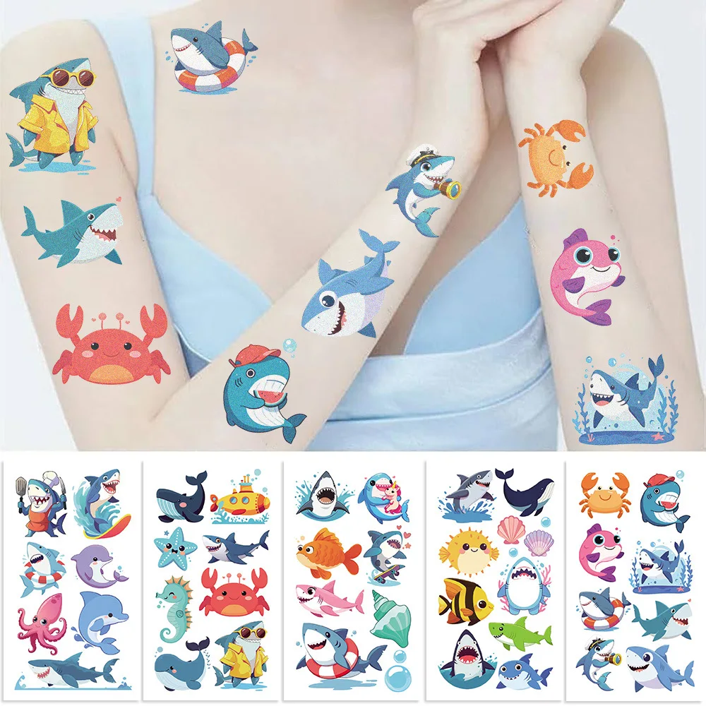 Cartoon Shark Temporary Tattoo Stickers 10pcs