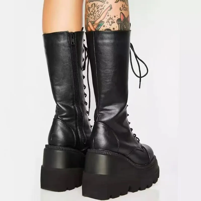 Women Boots Platform Boots Winter Boots Platform Shoes Booties Rain Combat Military Short Leather