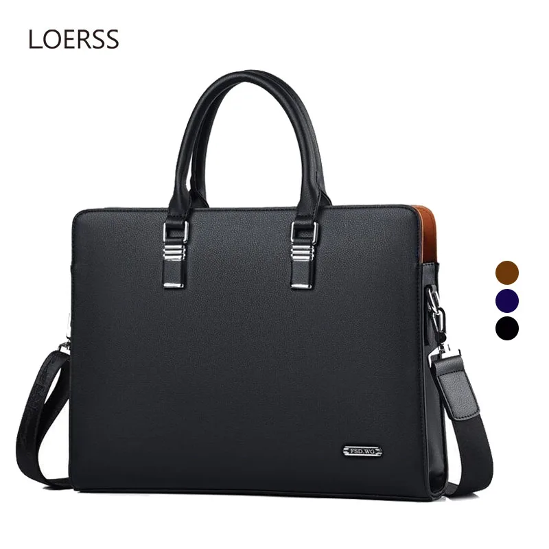 

LOERSS Men's Leather Briefcase Business Laptop Bags 14 Inch Large Capacity Shouldersbags Waterproof Commute Handbags for Man