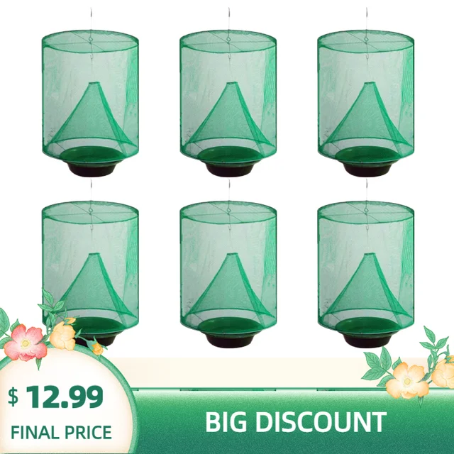 6 db Függő Ketrecek Kert Összecsukható Csali Tálral Könnyű Használni A Légycsapdát Újrafelhasználható Nyári Ranch Háló Kártevő Kártevőirtás