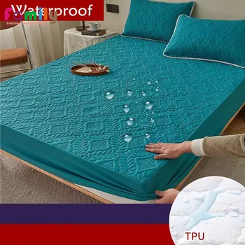 Drap-housse matelassé 100% imperméable avec élastique, protège-matelas, couvre-lit solide, taille Queen et King, taie d'oreiller à commander 1