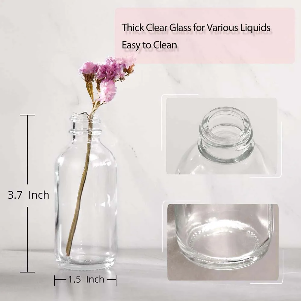 Glass Bottle 30/60ml Small Glass Bottles with Airtight Lids Clear Sample Boston Bottle/Vials/Containers for Juice Ginger Shots Potion Oils