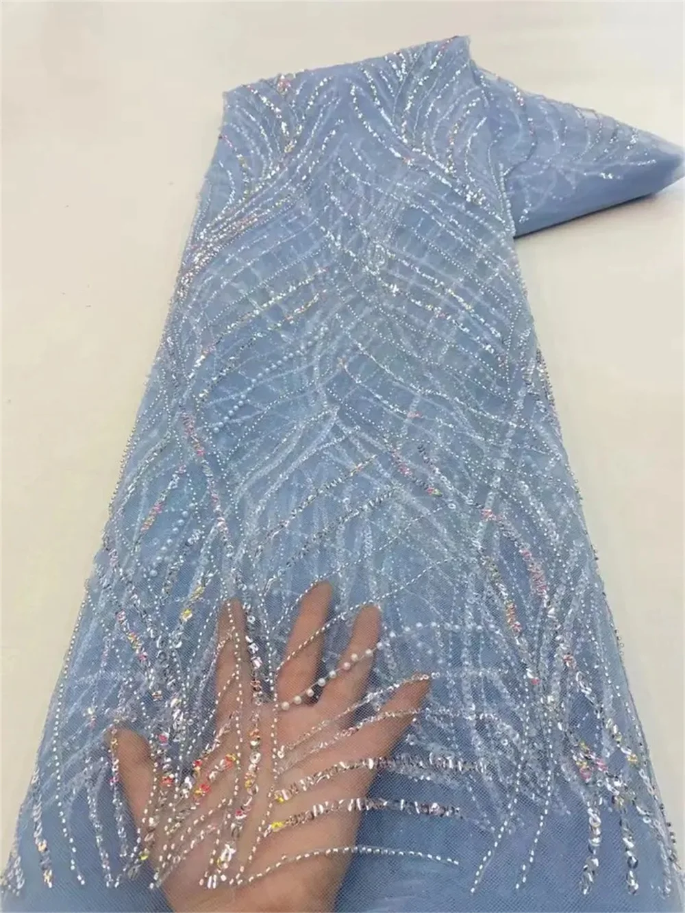 African Sequins Beaded Lace Fabric Luxury Groom Nigerian Wedding Bridal Embroidery French Tulle Sewing