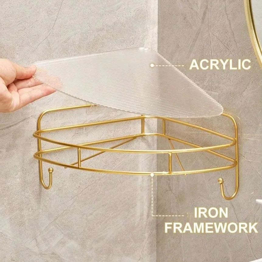 Double-Layer Bathroom Shelf Luxury Gold Shower Corner Shelf Acrylic Bathroom Organizer Shampoo Holder Bathroom Accessories 4