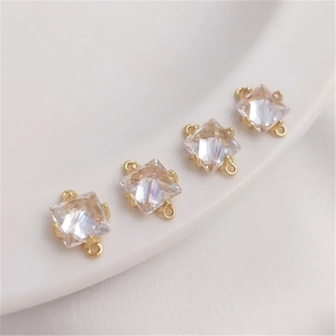 

14K Gold-filled Inlaid Square Zircon Double Hanging Accessories DIY Handmade Jewelry Material Bracelet Earrings Connector C264