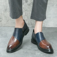 New British style men's matching color side zipper leather shoes for young men lazy foot business dress pointy men's shoes 1