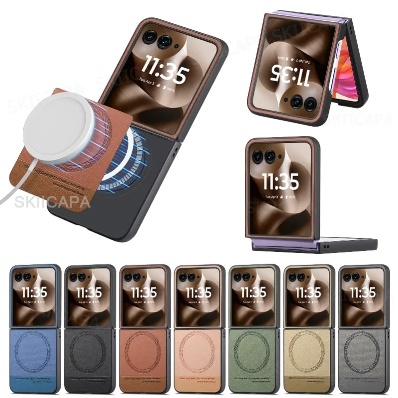 Luxury Leather Shockproof Magnetic Cover with Wireless Charging Compatibility