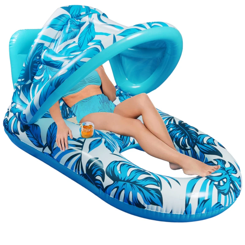 Summer Toys Inflatable Pool Float for Adults with Sunshade Sun Protection Inflatable Lounge Chair Float Bed Water Party Toys 6