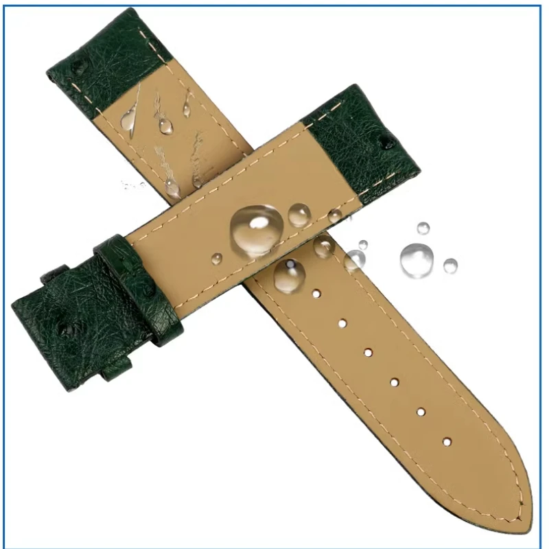 Bracelete de Relógio de Couro Avestruz Vintage para Homens e Mulheres Pulseiras Fecho Borboleta Acessórios Rolex Iwc Tudor Preto Verde Marrom - Image 3