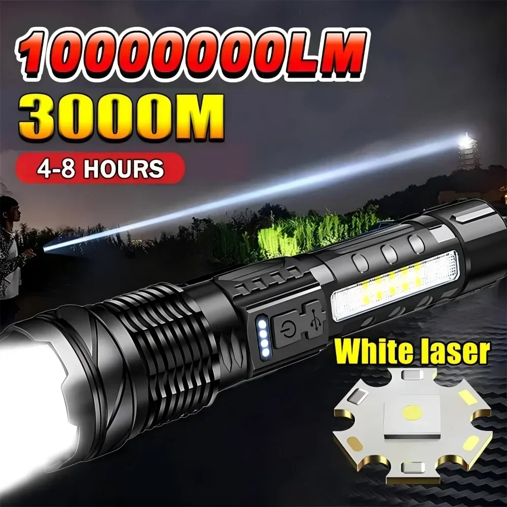 10000000LM High Power LED Flashlight Built-in Battery USB Rechargeable Strong Light Tactical Torch Outdoor Camping Hiking Lamp tactical flashlight