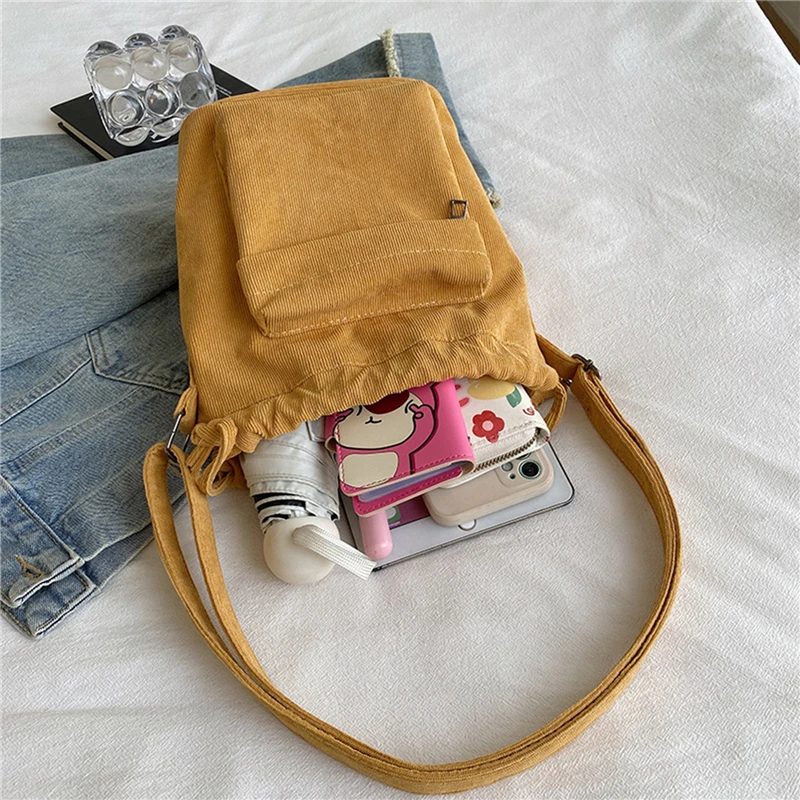 

Corduroy Drawing Bag Women Drawstring Crossbody Bag Shoulder Bagn Capacity Handbag Drawstring 2024 New