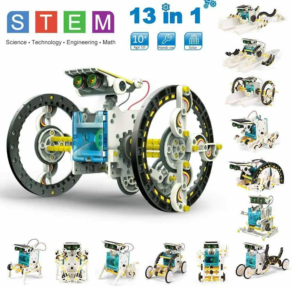 Kids STEM 13-in-1 Solar Robot Creation 260-Piece Kit Working Solar Powered Motorized Engine Gears