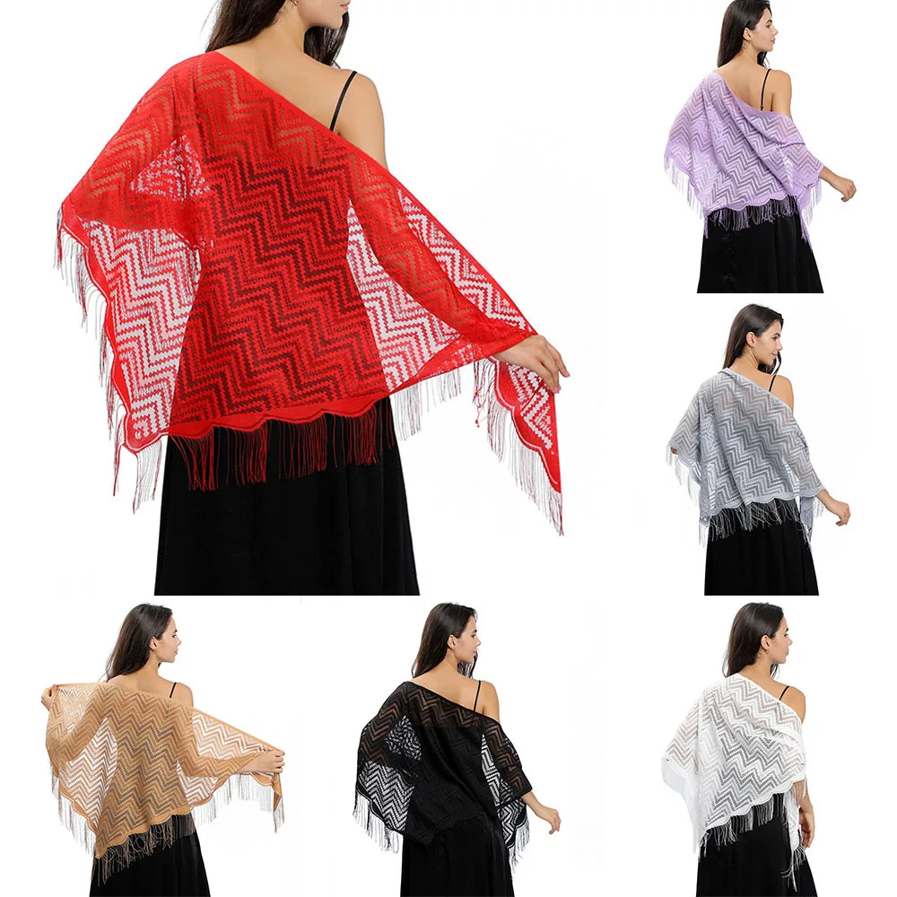 

Triangle Wave Lace Shawls Pure Color Sunscreen Long Tassel Scarf Elegant Fringed Women Wraps Evening Party Wedding Shawls