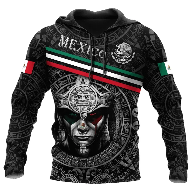 04 997 LMB 06 M  Felpa Con Cappuccio Azteca Messicana Con Stampa 3d E Totem Messicano Vintage Abbigliamento~p175014767