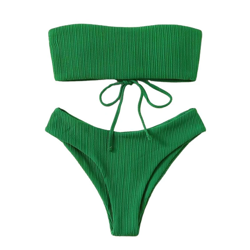 Sexy Bandeau Bikini Female Brazilian Bikini Set High Cut Swimwear Women Micro Green Bathing Suit