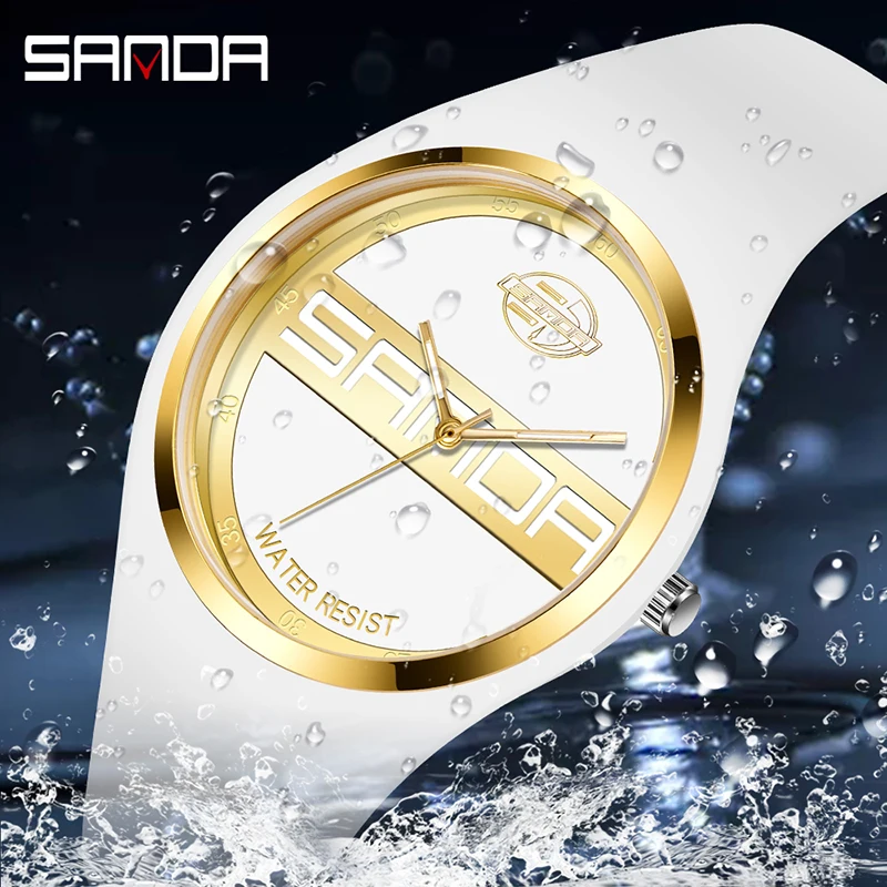 SANDA Fashion Casual Simple Mens Watches Quartz Wristwatches 50M Waterproof Silicone Strap Watch For Men Relogio Masculino 6077
