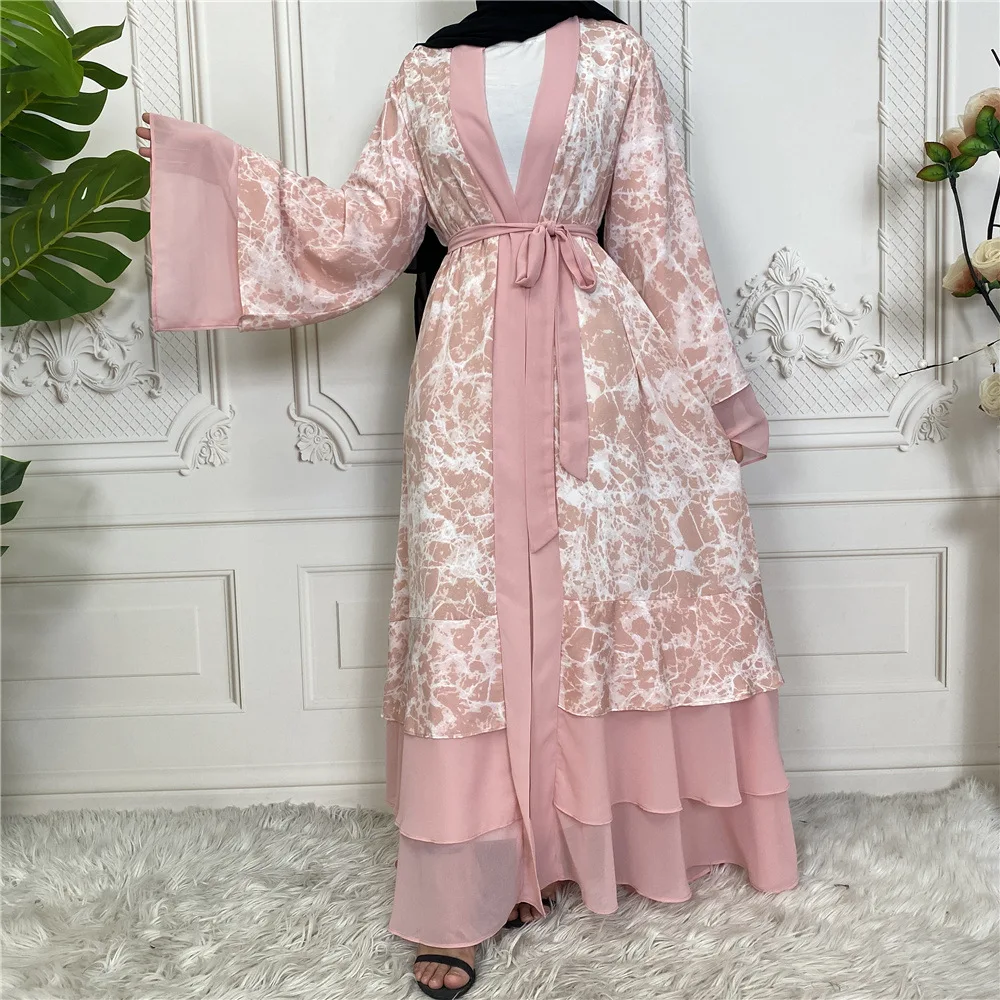 European And American Fashion Muslim Cardigan Middle Eastern Printed Patchwork Abaya Dubai Arab Middle longuette For Women Dubai