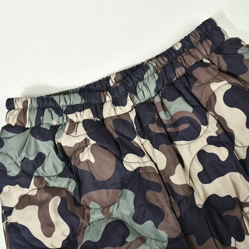 Camouflage Padded Cotton Loose Casual Straight Pants Women Streetwear 2023 Winter Fashion Elastic Mid Waist Trousers