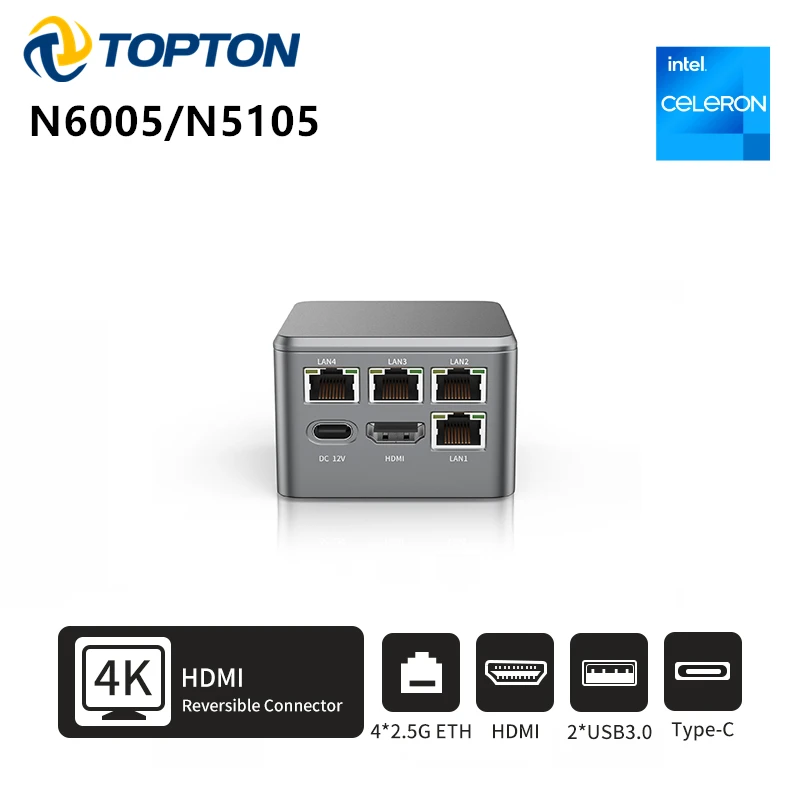 Pocket 2.5G Router Pentium N6005 Celeron N5105 4X Intel I226-V Firewall Box Mini Pc Nvme Hdmi2.0 Type-C Proxmox Opnsense Esxi