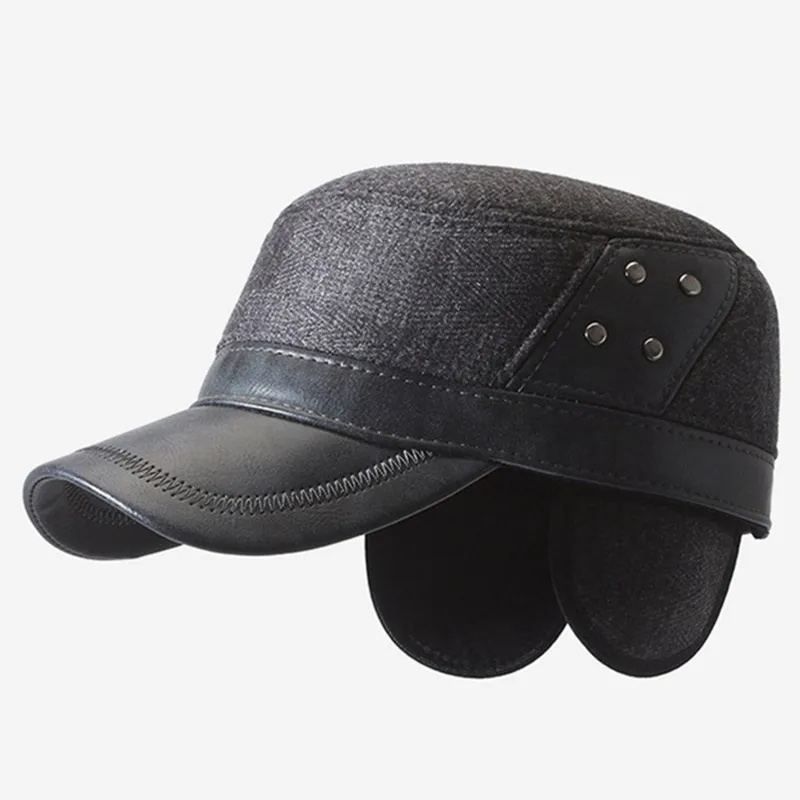 New Winter Flat Caps For Men Plush Thickened Warm Military Hats Coldproof Earmuffs Hat Cycling Sports Cap Golf Cap Snapback