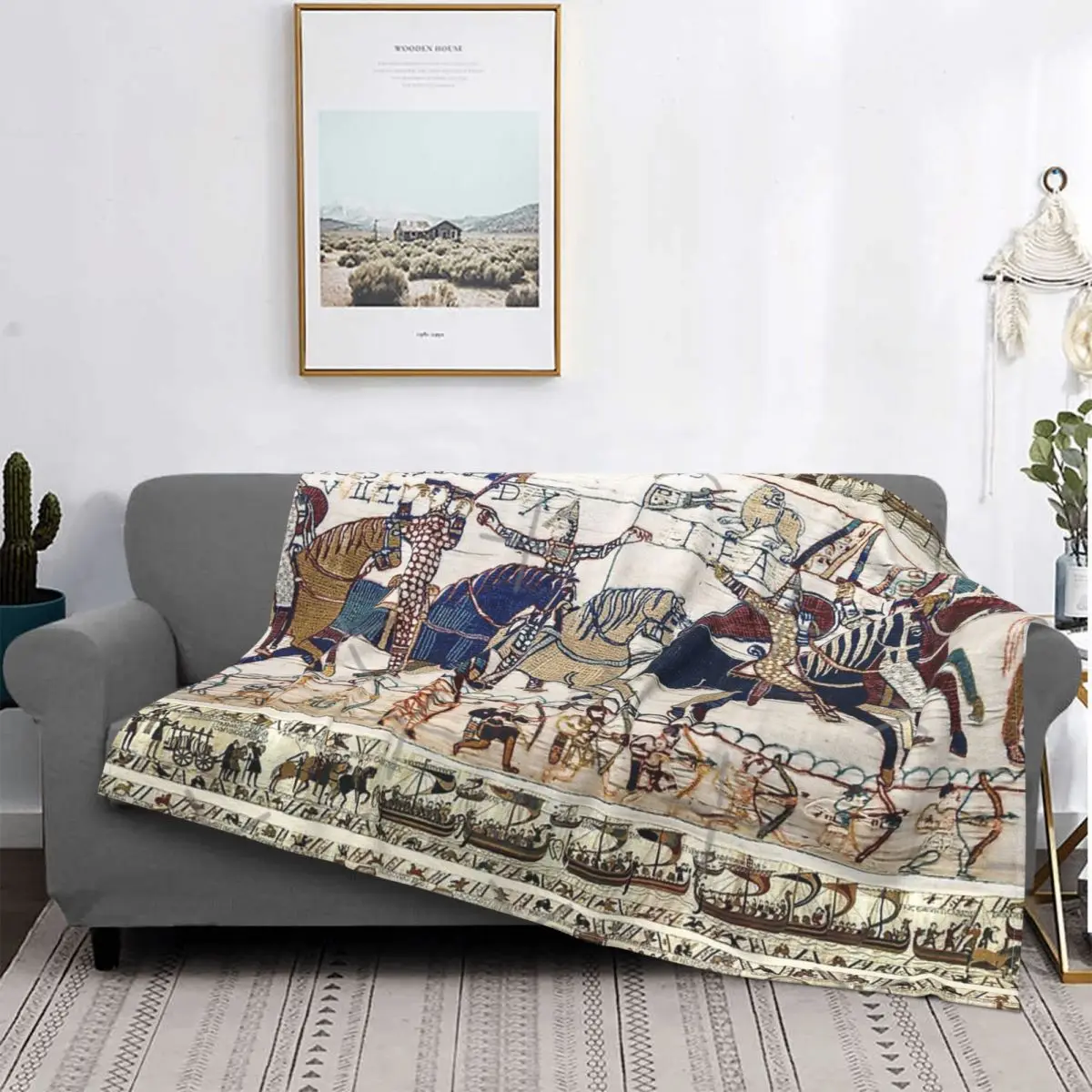 

The Bayeux Tapestry, Battle Of Hastings,Norman Knights Horseback Throw Blanket,Warm Cozy Fuzzy Plush Blankets for Bed Couch Sofa