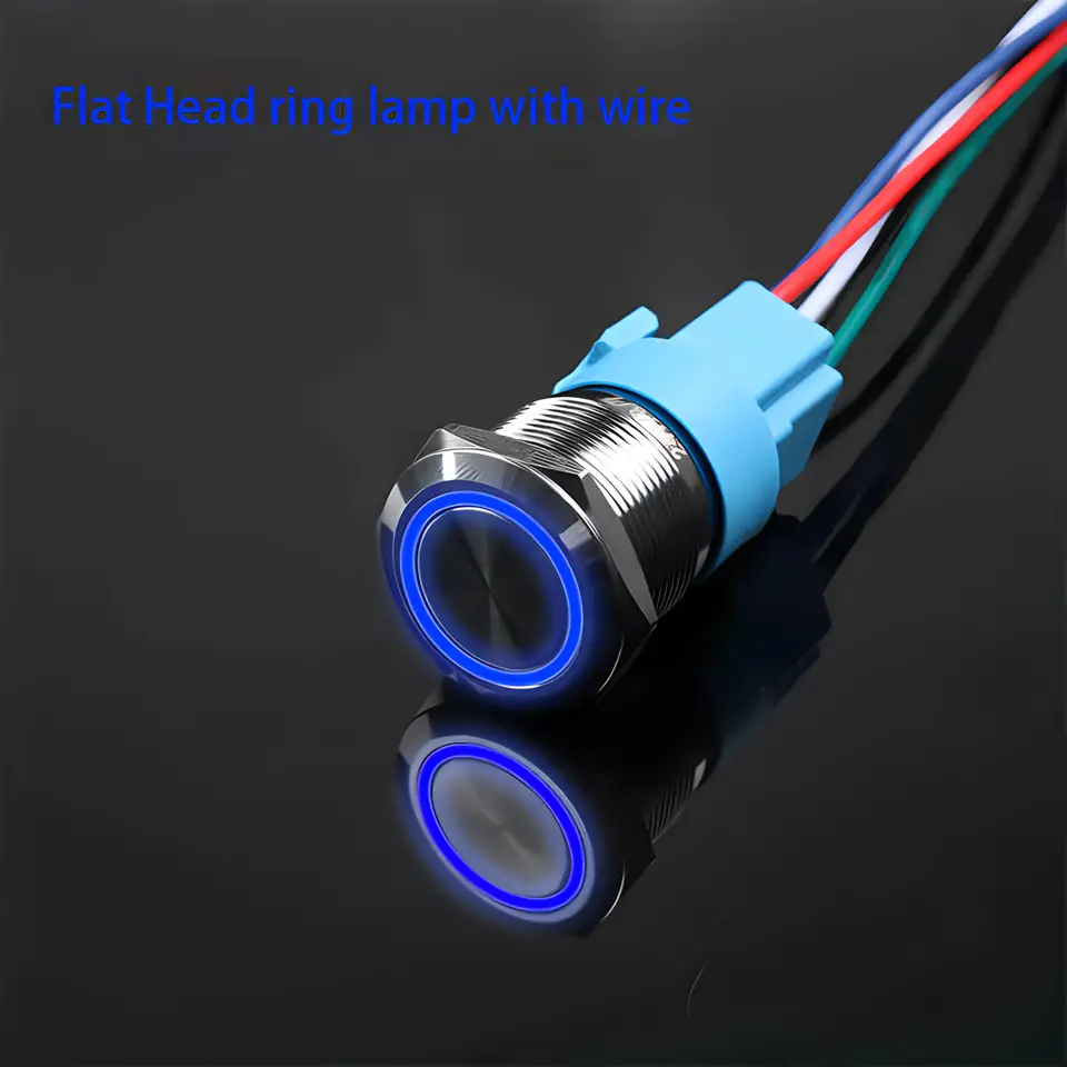 16mm 19mm 22mm Metal Push Button Switch Momentary/Latching Flat Head Led Light Red Yellow Blue Green White 3V 12V 24V 220V image 8