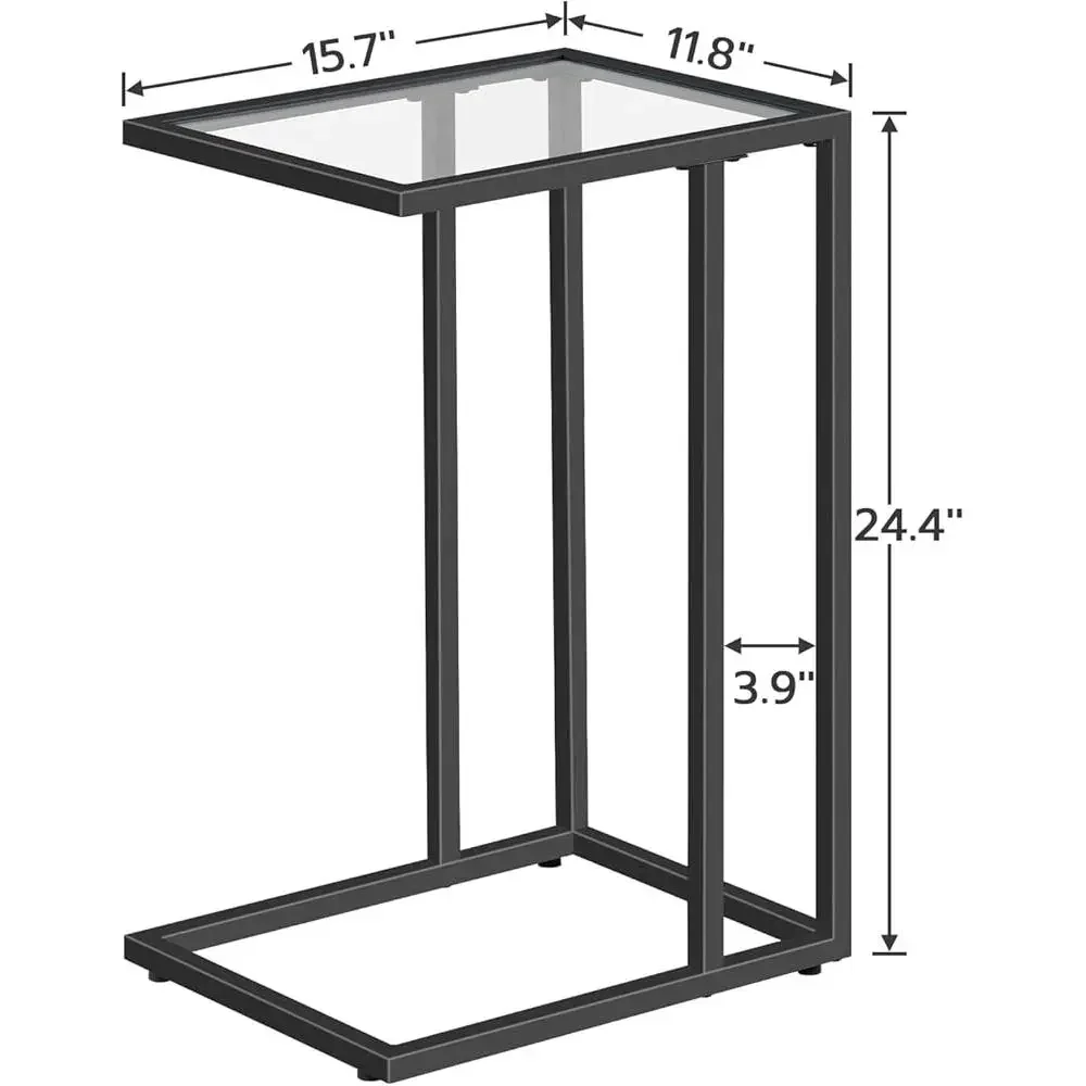 C Shaped End Table Set of 2 Modern Tempered Glass Snack Table Sofa Couch Bed Small Space Use 4