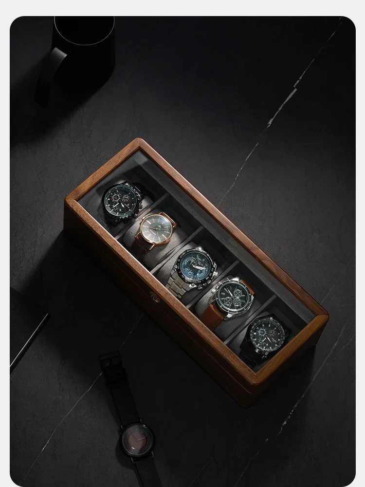 

Watch box black walnut high-end solid wood mechanical watch storage display box microfiber version