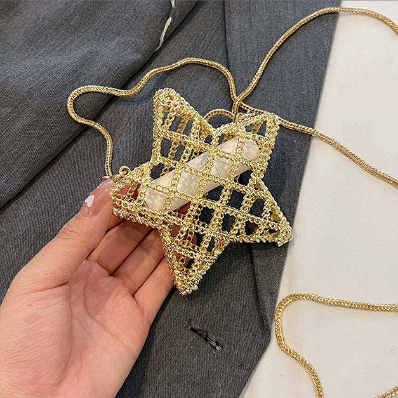 Fashion Metal Mouth Red Bag for Women Gold Shoulder Bags Designer Hollow Out Crossbody Bag Cute Dinner Handbags crossbody bag,women handbags