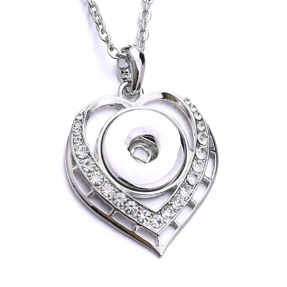 10pcs Vintage Metal Love Heart Wings 18mm Snap Button Necklace for Women DIY Snaps Buttons Pendant Necklace