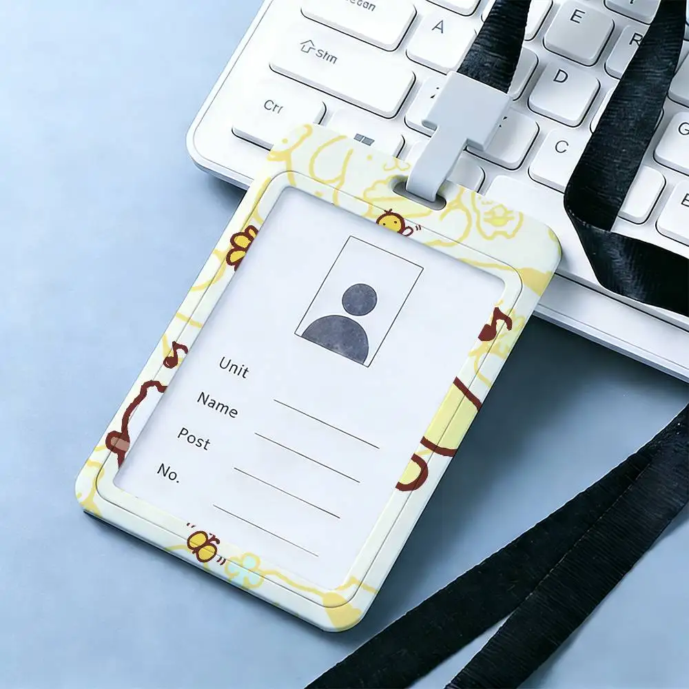 SNO 귀여운 폼폼푸린 카드 홀더 끈끈이 끈 회사 직원증 유니섹스 ID 이름표 작업 카드 홀더 사무용품