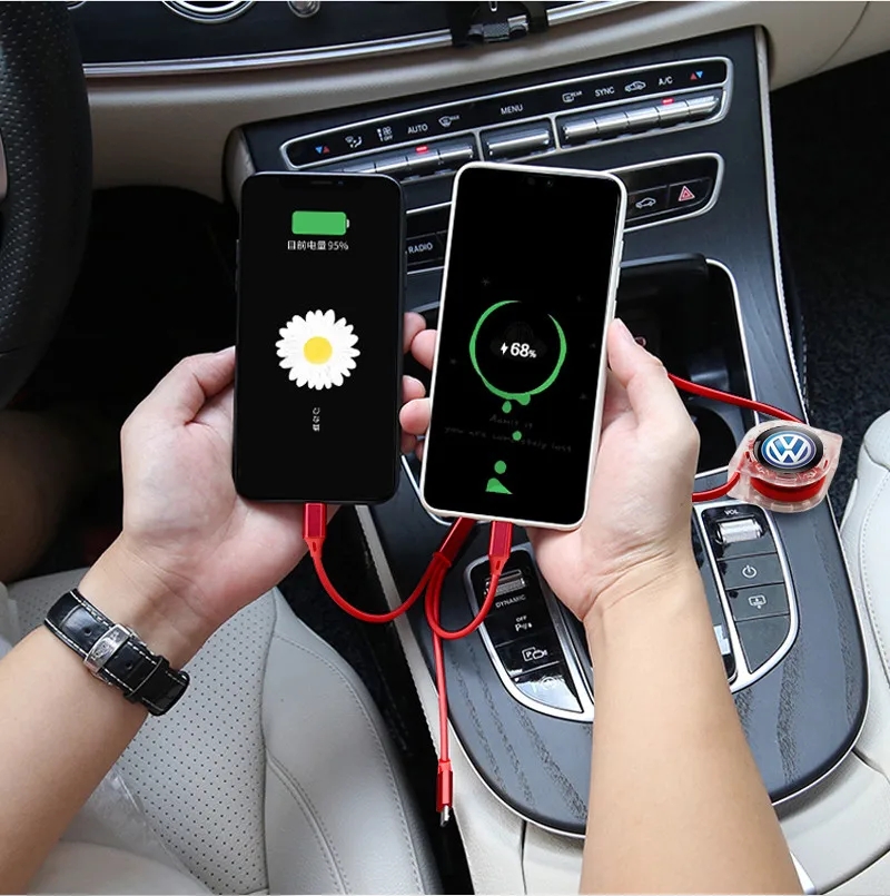 New 3 In 1 Micro USB Type C Charging Cable Multi Charger For VW Volkswagen Golf