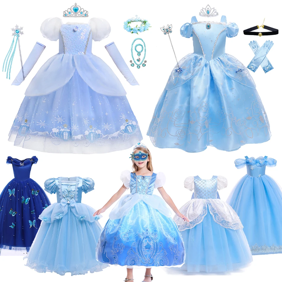 Disney-disfraz de Cenicienta para niñas, Ropa para Niñas, vestido de baile para  niña, vestidos de princesa para fiesta de cumpleaños, corona - AliExpress