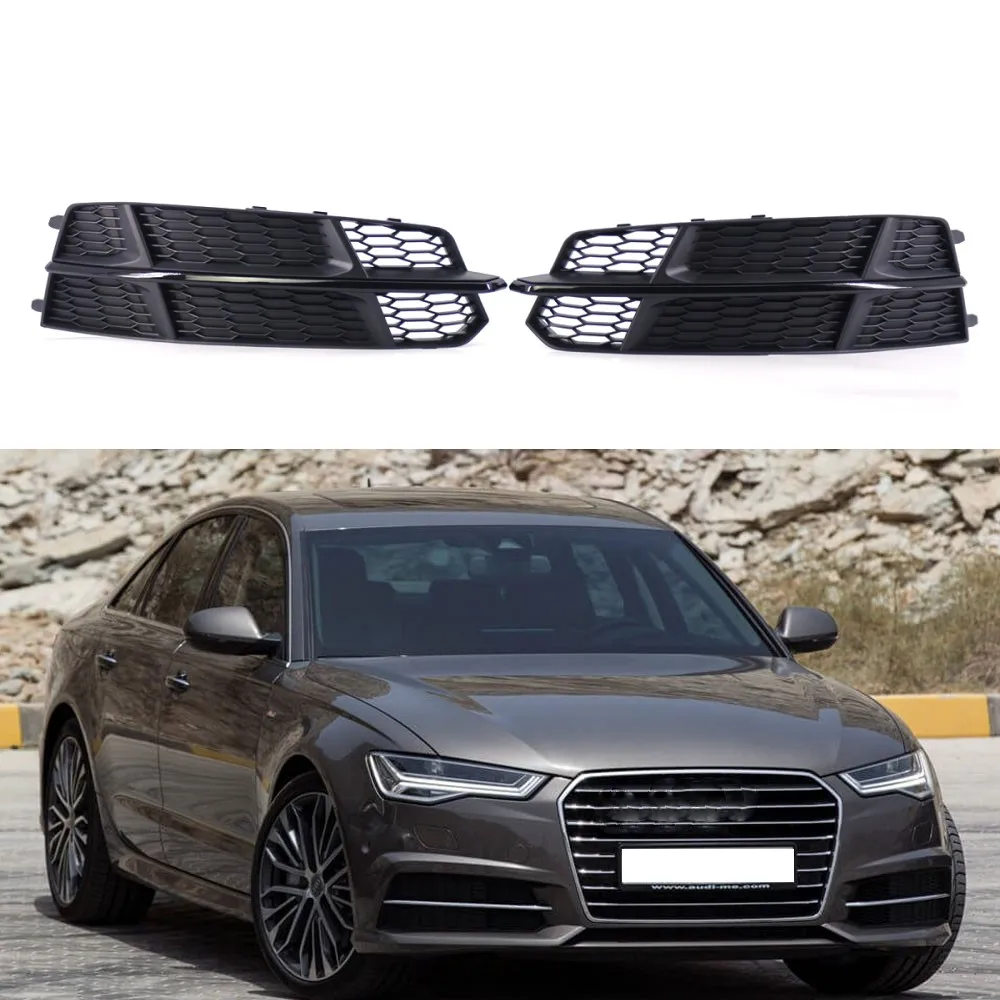 

2Pcs ABS Car Front Bumper Fog Light Lower Grille Grill Cover For Audi A6 C7 S-line 2016 2017 2018 Replacement Racing Grills