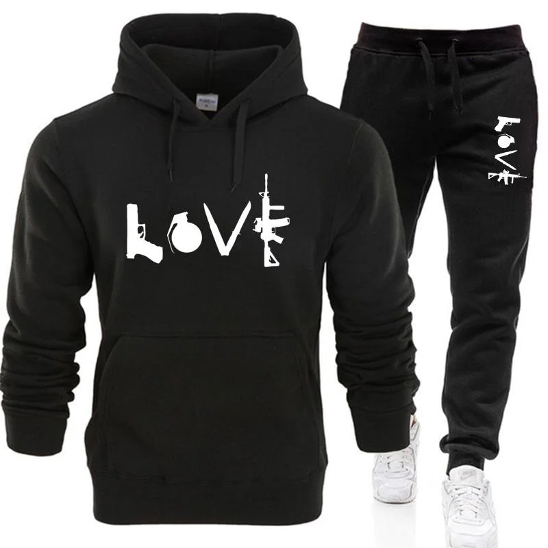 2023 New Love prints Mens Casual Sports Suits Tracksuits Sportswear Man Jogger Sets Hoodie +Pants Outdoor Tracksuit Jogging Suit new style three color hoodie pant two piece sets men s hooded cotton tracksuit outdoor casual fashion jogging suits