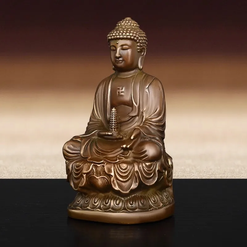 Brass Buddhist Statue Set, Sakyamuni Buddha with Guan Yin & Ksitigarbha, Three Saints of Sahā Triad for Temple Altar