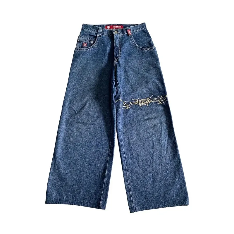 

Korean Fashion Y2k Street Jeans Hip Hop Pattern Printed Hip Hop Baggy Jeans Blue Pants High Waist Wide Pants for Men and Women