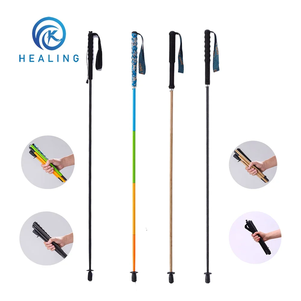 100% Full Carbon Hiking Poles Folding Ultra-light 5-Section Hiking Trekking Portable Travel Walking Sticks Climbing Hiking Acces