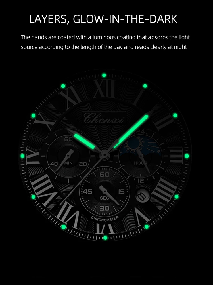 Chenxi Relógios Homem Topo Marca de Luxo Pulseira de Couro Data Relógio de Quartzo Masculino Cronógrafo à Prova Impermeável Água Relógio Masculino Negócios Moda Novo - Image 4