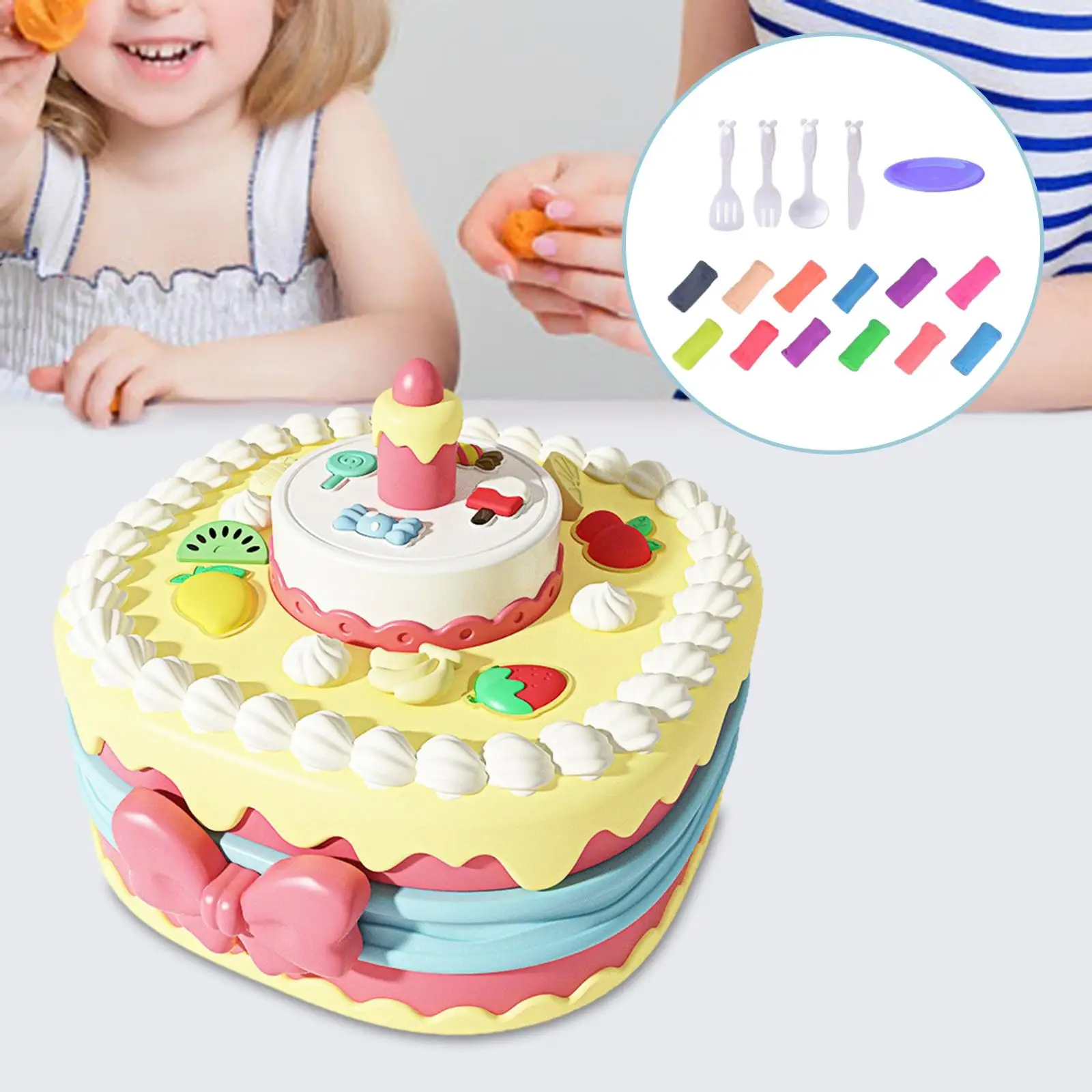 Birthday Cake Set Interactive Toy with 12 Clays Party Pretend Toys for Ages 3+ Year Old Preschool Birthday Gifts Girls Boys